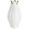 White Ceramic Dimensional Tulip Shaped Vase with Metallic Gold Rim